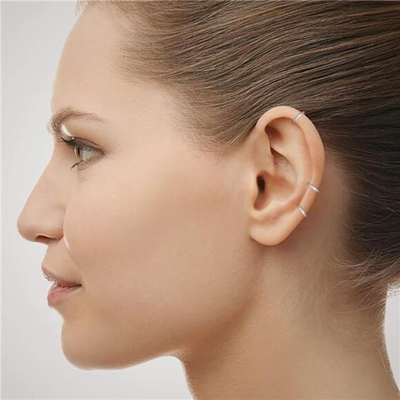 925 Sterling Silver Small Hoop Earrings Set - 14K White Gold Plated Silver Hoop - Picture 13 of 14